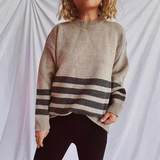 Damen lässiger Oversize-Pullover mit modernem Streifenmuster EB