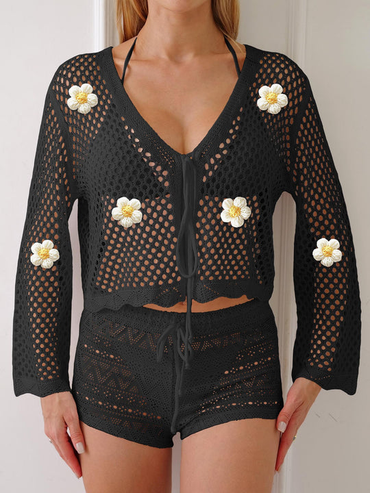 Damen leichte Häkeljacke mit floralem Detail EB