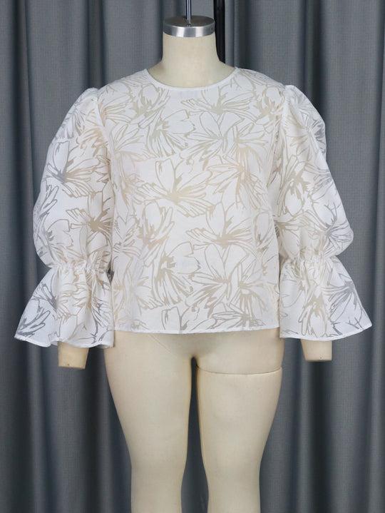 Damen Elegante Bluse mit voluminösen Ärmeln und floralem Muster EB