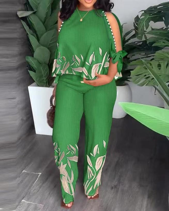 Damen Elegant gestaltetes Sommeroutfit mit floralem Design und Schulterfreiem Oberteil EB