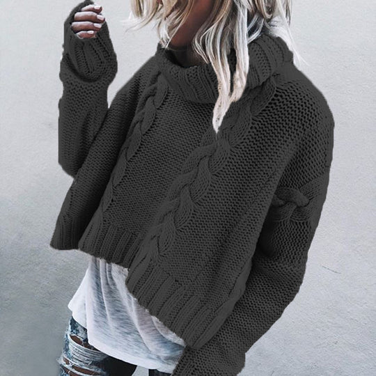 Damen Grobgestrickter Pullover mit hohem Kragen und Zopfdesign EB