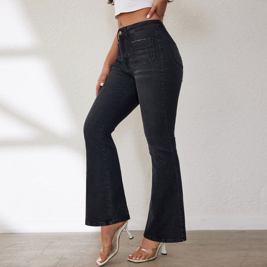 Damen Flared Jeans mit hohem Bund und seitlichen Taschen EB