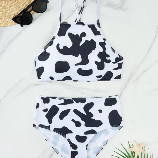 Damen Hochgeschnittener Bikini mit kreativem Muster EB