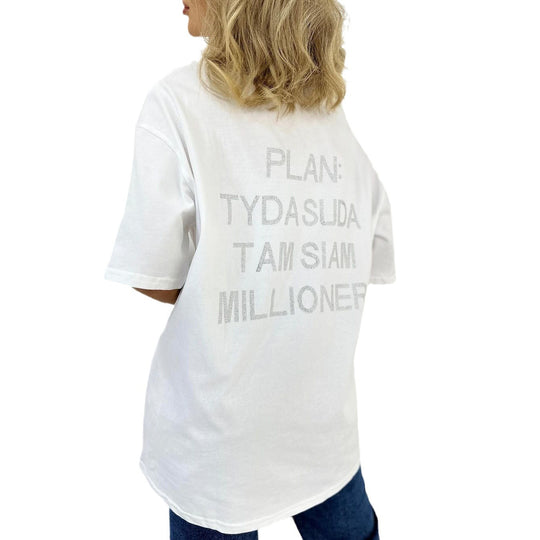 Damen oversized Statement-T-Shirt mit Strassschrift auf dem Rücken Eichborn Berlin