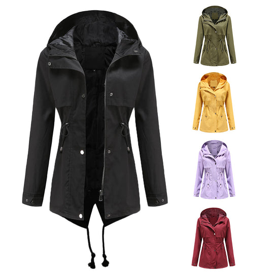Damen nan wasserabweisender Parka mit taillenkordel und asymmetrischem Saum EB
