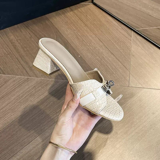 Damen elegante Clogs mit modischem Kettenakzent EB
