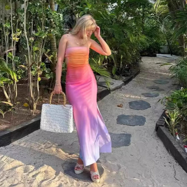 Damen trägerloses Maxikleid im Farbverlauf EB