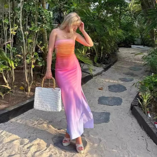 Damen trägerloses Maxikleid im Farbverlauf EB