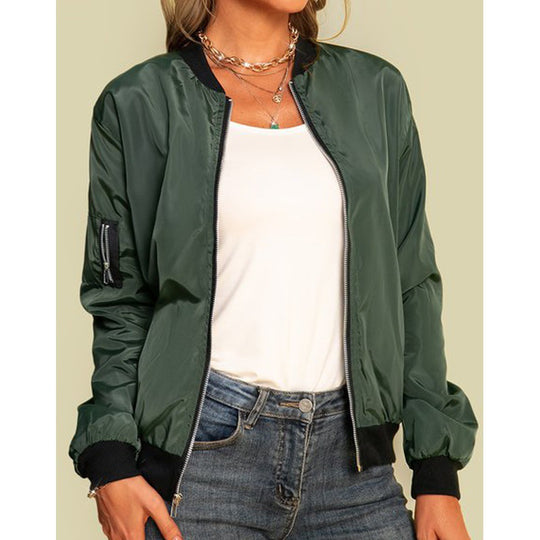 Damen nan leichte Bomberjacke mit Reißverschluss, Rippbündchen und Ärmel-Tasche EB