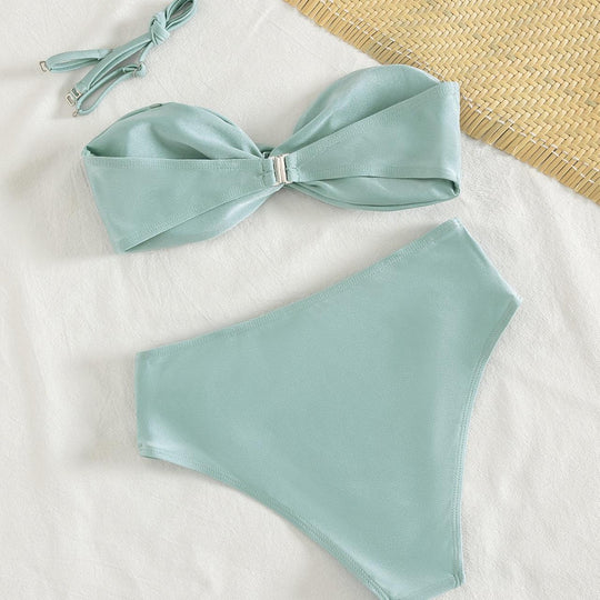 Damen Bandeau-Bikini mit modischem Knotendesign und figurformendem Unterteil EB