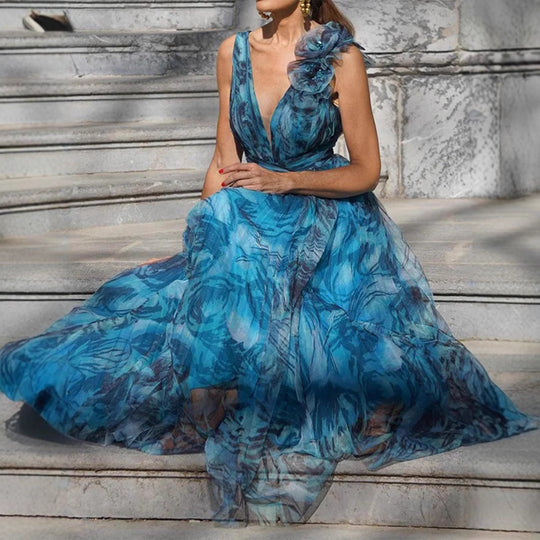 Damen Elegantes Maxikleid mit zarten Rüschendetails und blickdichtem Chiffon EB