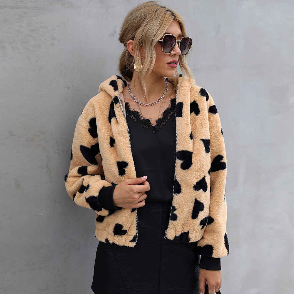 Damen Kuschelige Jacke im farbenfrohen Herzdesign EB