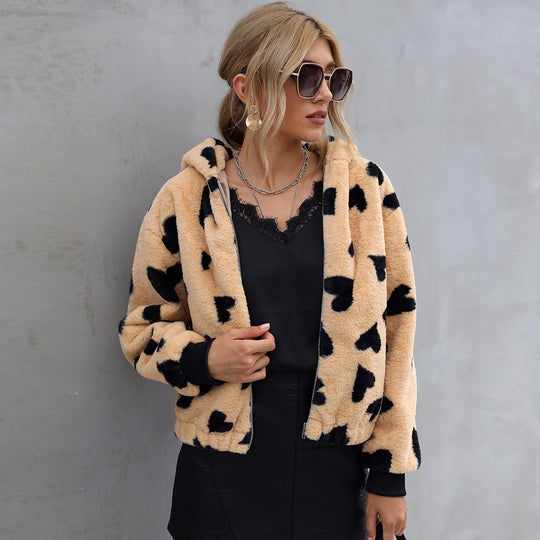 Damen Kuschelige Jacke im farbenfrohen Herzdesign EB
