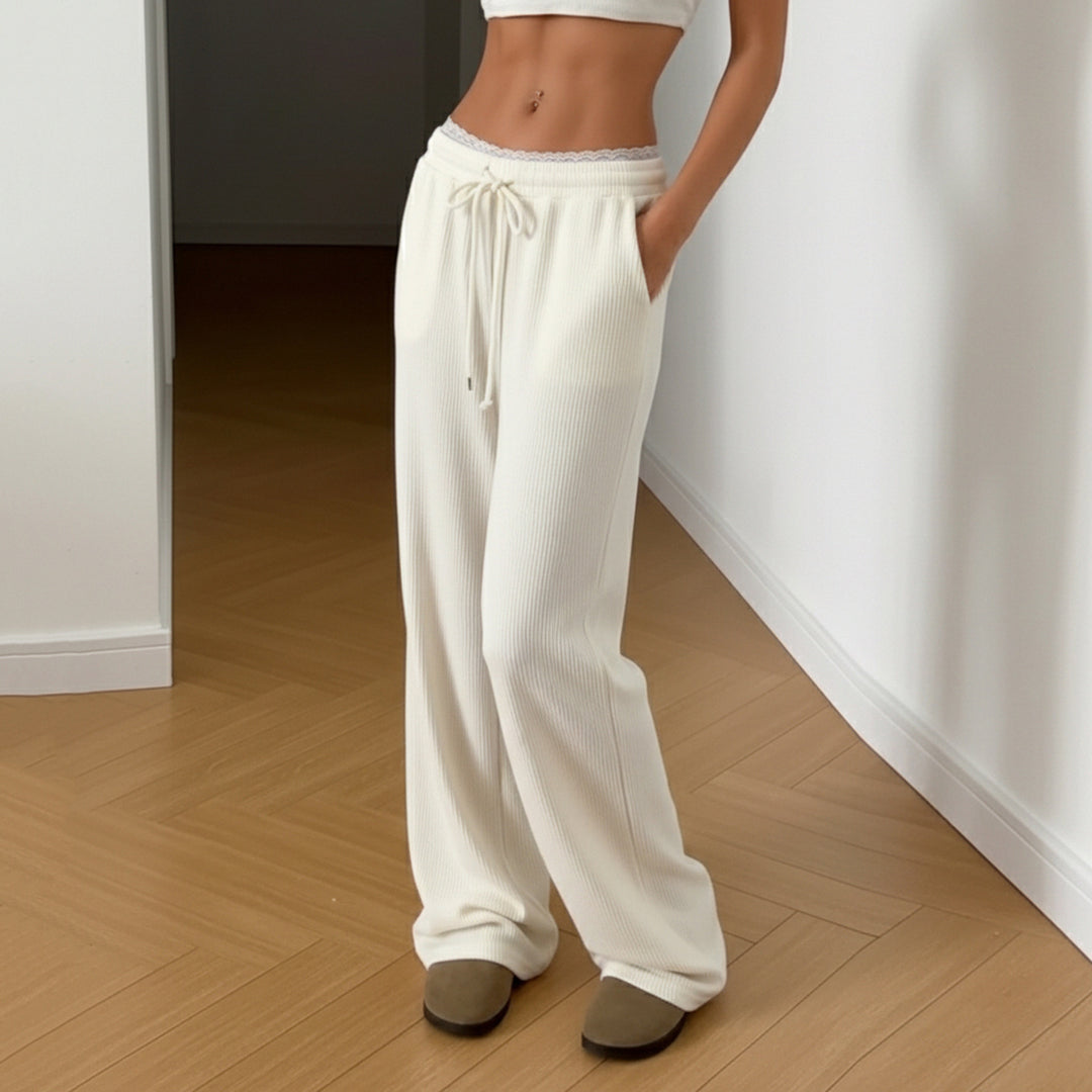 Damen Weite Lounge-Hosen mit elastischem Bund und Bindegürtel EB