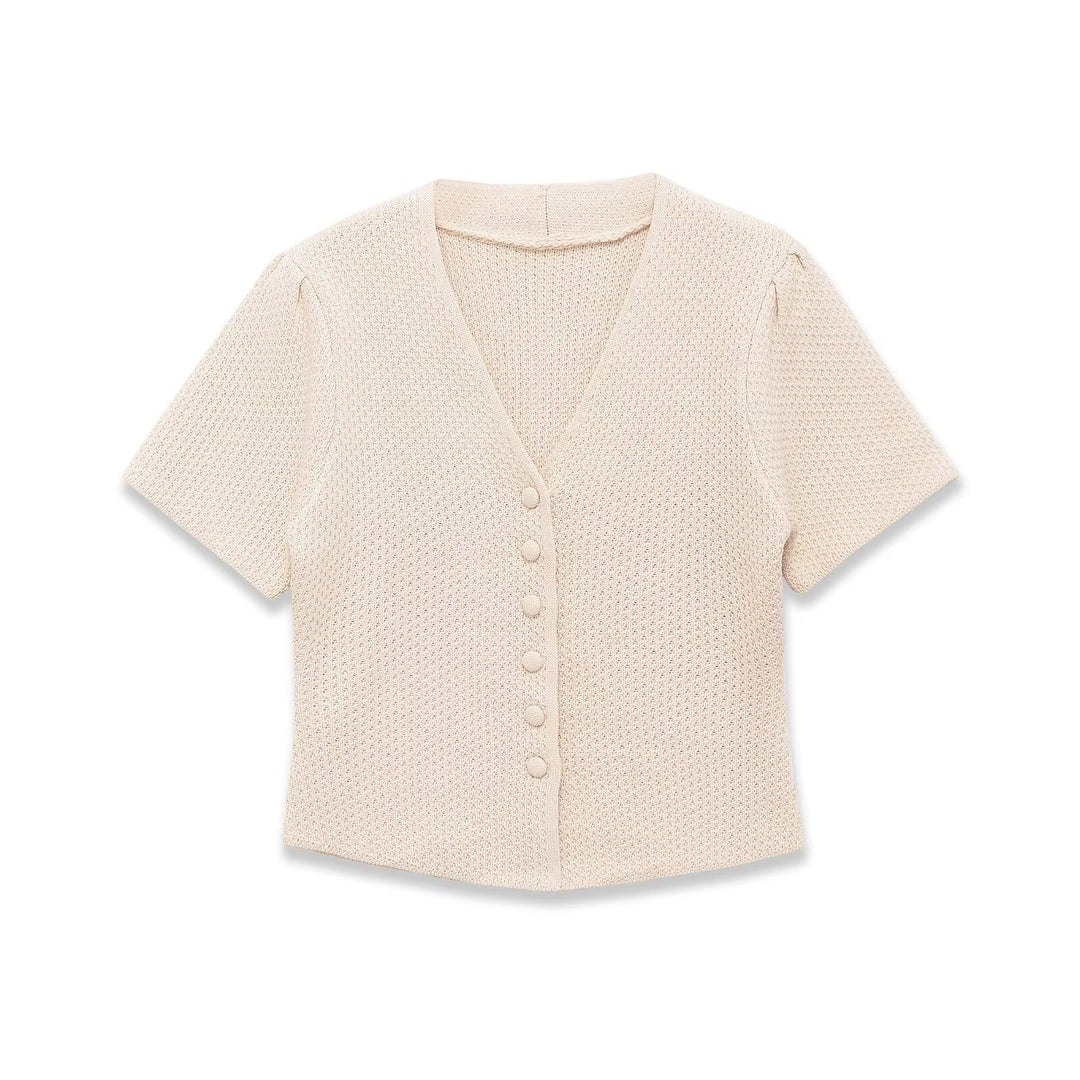 Damen Kurzarm Strickjacke mit V-Ausschnitt und feiner Struktur EB