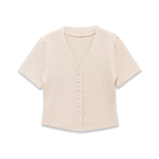 Damen Kurzarm Strickjacke mit V-Ausschnitt und feiner Struktur EB
