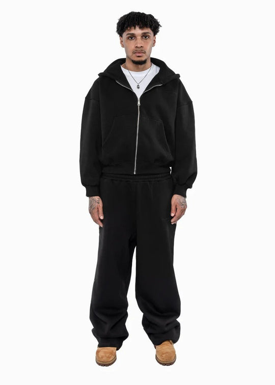 Herren nan lässiges Reißverschluss-Hoodie- und Palazzohose-Set mit dropped-shoulder Silhouette EB