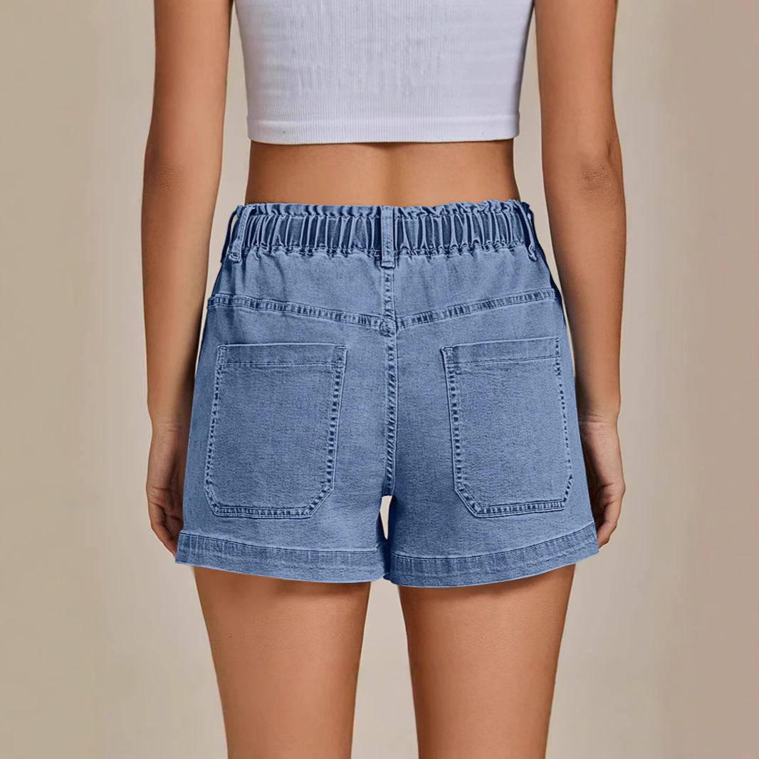Damen bequeme Denim-Shorts mit Gummizug und praktischen Taschen EB