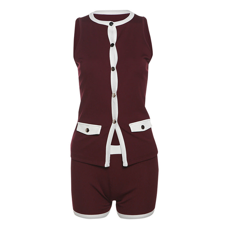 Damen Sportlicher romper mit knopfbeschlägen und Taschen EB