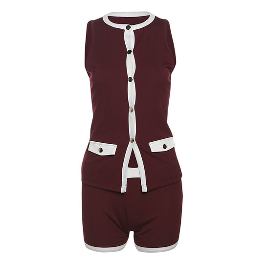 Damen Sportlicher romper mit knopfbeschlägen und Taschen EB