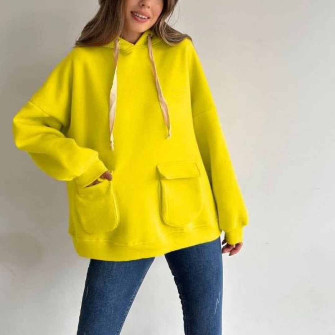 Damen nan Oversize-Kapuzenpullover mit aufgesetzten Klappentaschen und extra-langen Kordeln EB