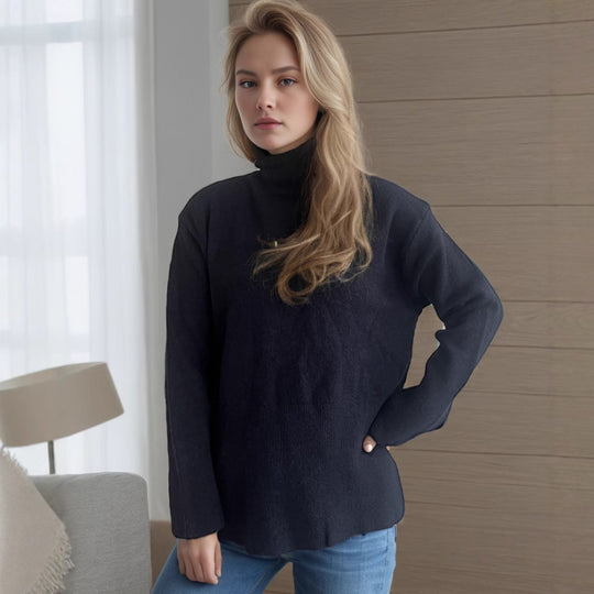 Damen Pullover mit hohem Kragen und asymmetrischem Saum EB
