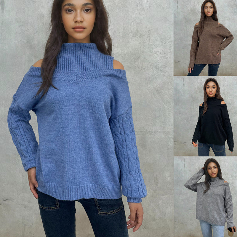 Damen Pullover mit schulterfreien Ärmeln und Zopfmuster EB