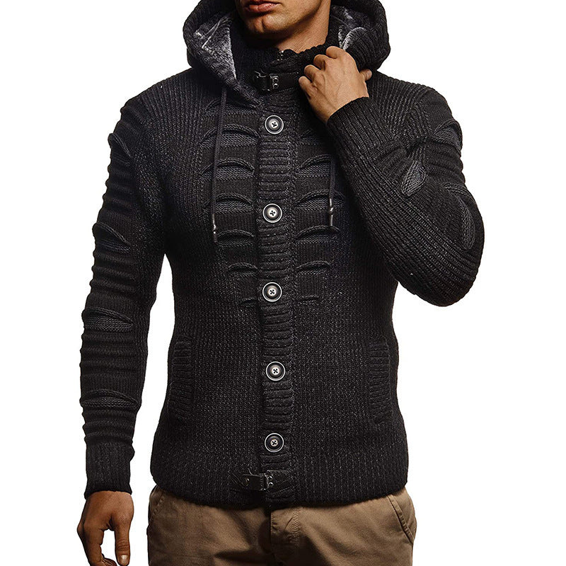 Herren Strickjacke mit Kapuze und dekorativen Knopfdetails EB