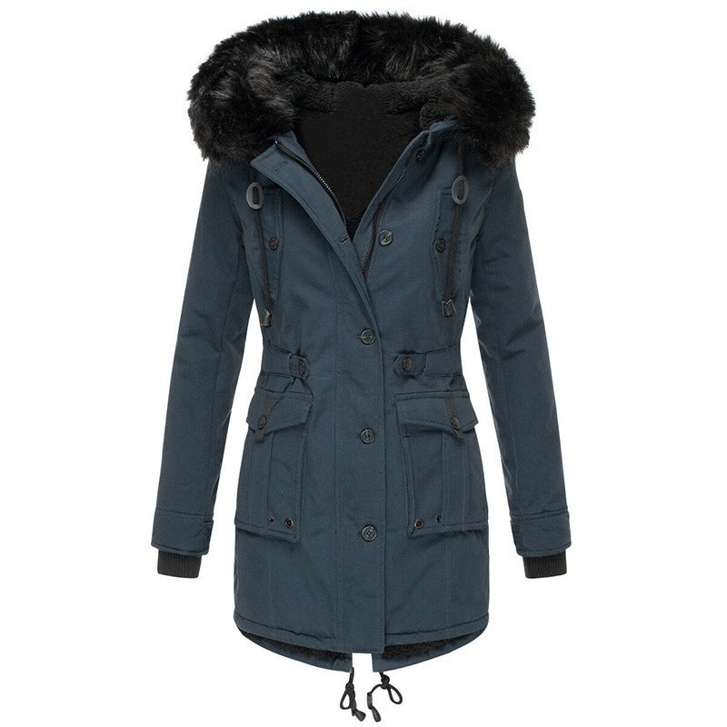 EB | Lange Winterjacke mit Knopfverschluss für Damen Ideal für Die Kalte Saison
