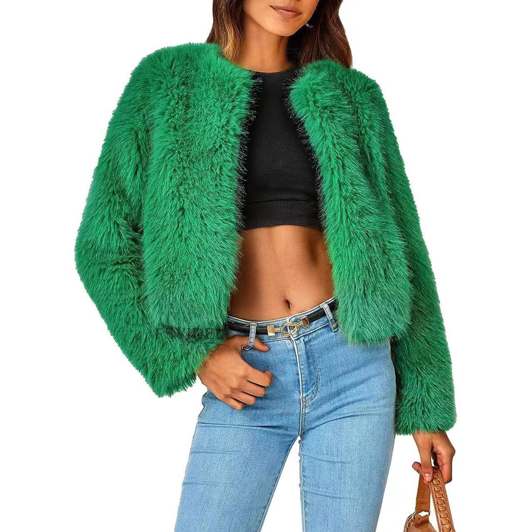 Damen Kuschelige Kurze Pelzjacke EB