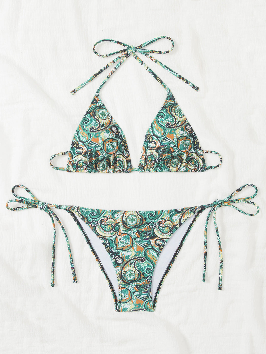 Damen Bikini-Set mit verspieltem Bindeband und buntem Muster EB