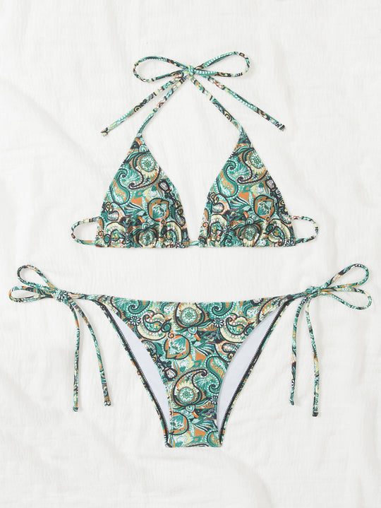 Damen Bikini-Set mit verspieltem Bindeband und buntem Muster EB
