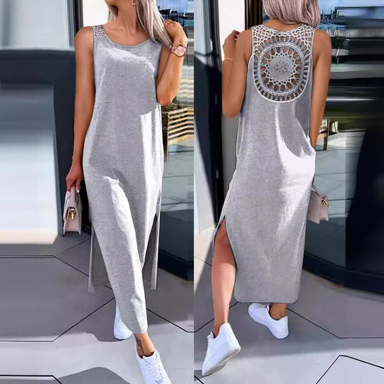 Damen Maxi-Kleid mit handgefertigter Spitze EB