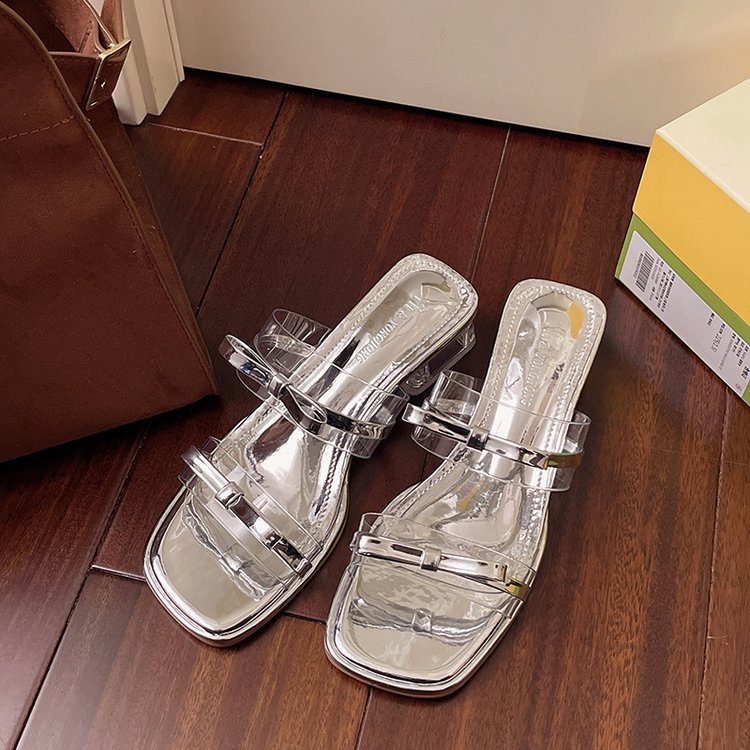 Damen elegante Slide-Sandalen mit transparentem Obermaterial und komfortablem Blockabsatz EB