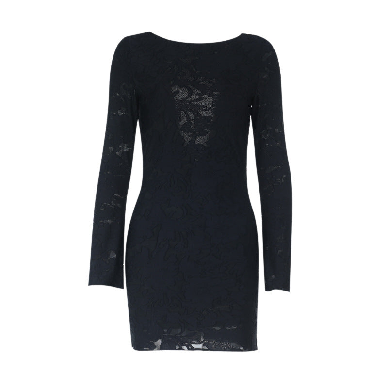 Damen Spitzen Minikleid mit tiefem Rückenausschnitt und raffinierten Ärmeln EB