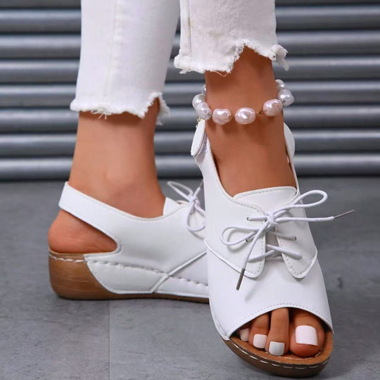 Damen lässige Slipper mit Schnürung und offenem Zehenbereich EB