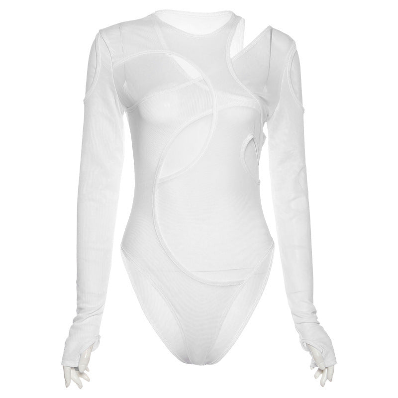 Damen Body mit asymmetrischem Schnitt und langem Arm EB