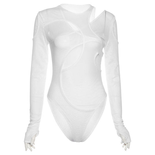 Damen Body mit asymmetrischem Schnitt und langem Arm EB