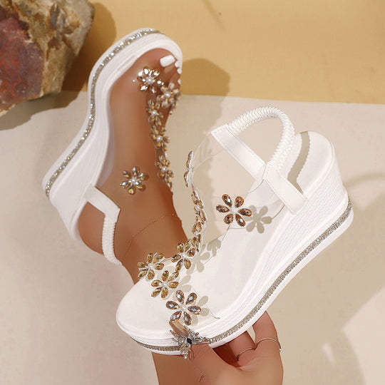 Damen Plateau-Sandalen mit transparentem PVC-Riemen und Blumenapplikation EB