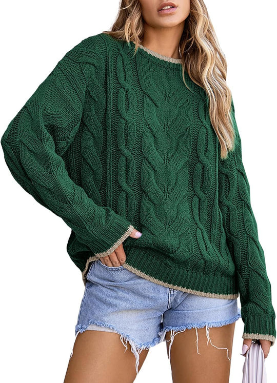 Damen Strickpullover mit grobem Zopfmuster EB