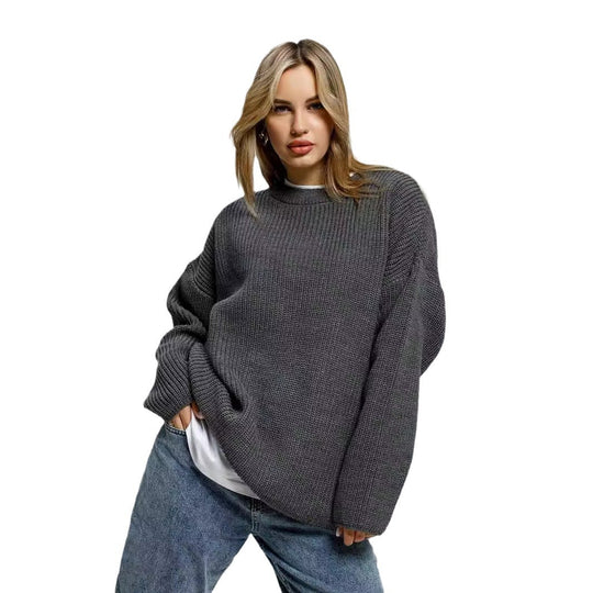 Damen lässiger Oversized Pullover mit strukturiertem Strickmuster EB