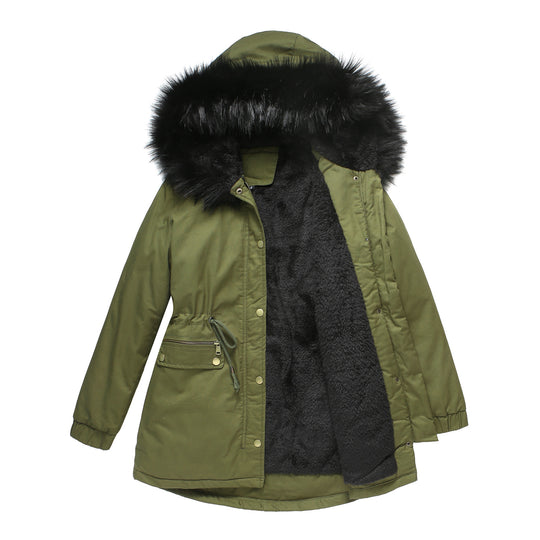 Damen warme Steppjacke mit abnehmbarem Kunstfellkragen EB