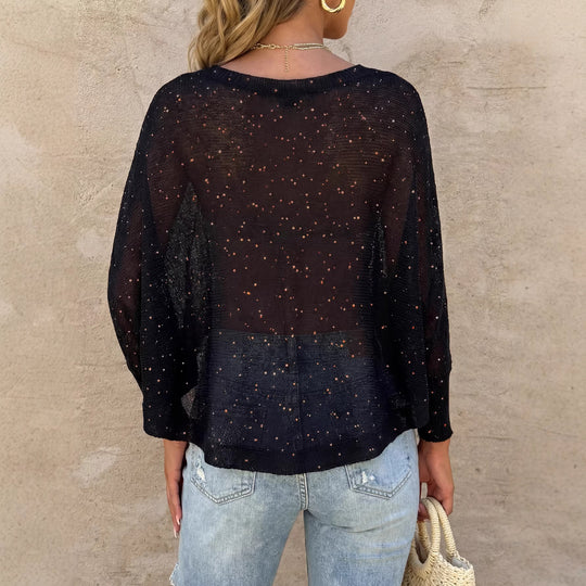 Damen luftiger Strandpullover mit funkelndem Glitzer EB
