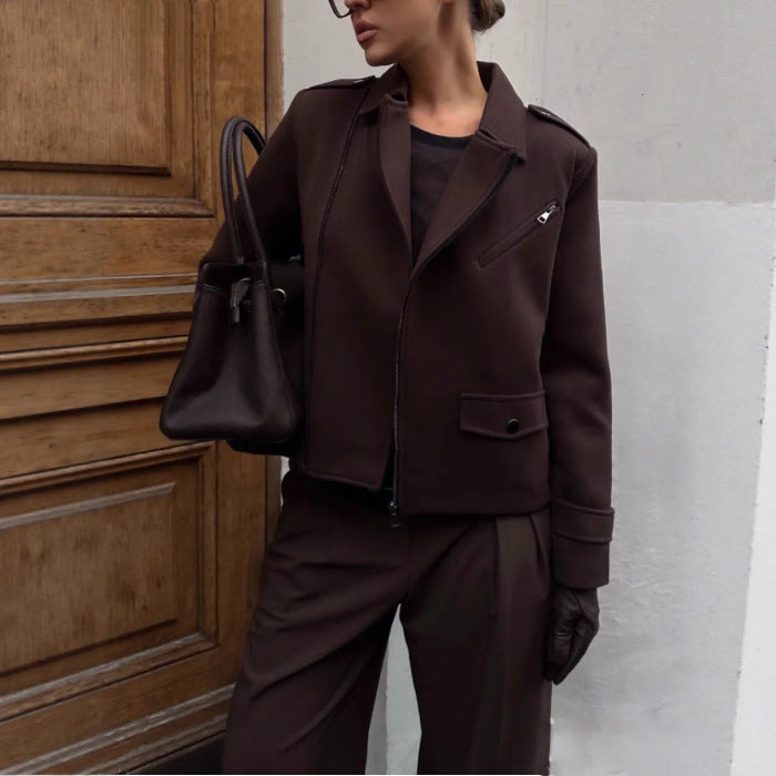 Damen modische cropped Jacke im minimalistischen Stil mit Taschen EB
