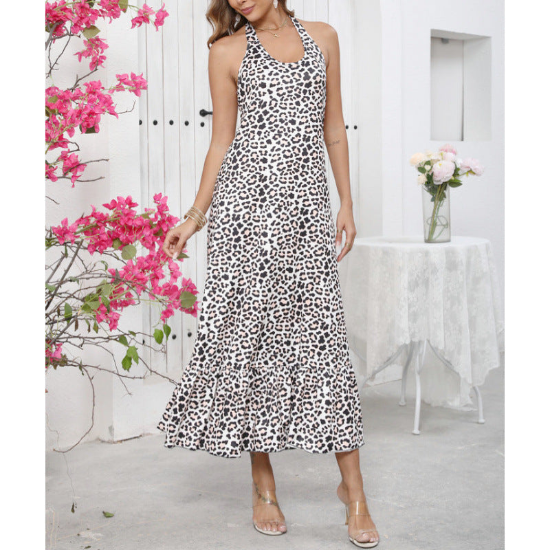 Damen Maxikleid im femininen Leopardenmuster mit fließendem Saum EB