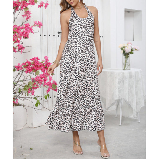 Damen Maxikleid im femininen Leopardenmuster mit fließendem Saum EB