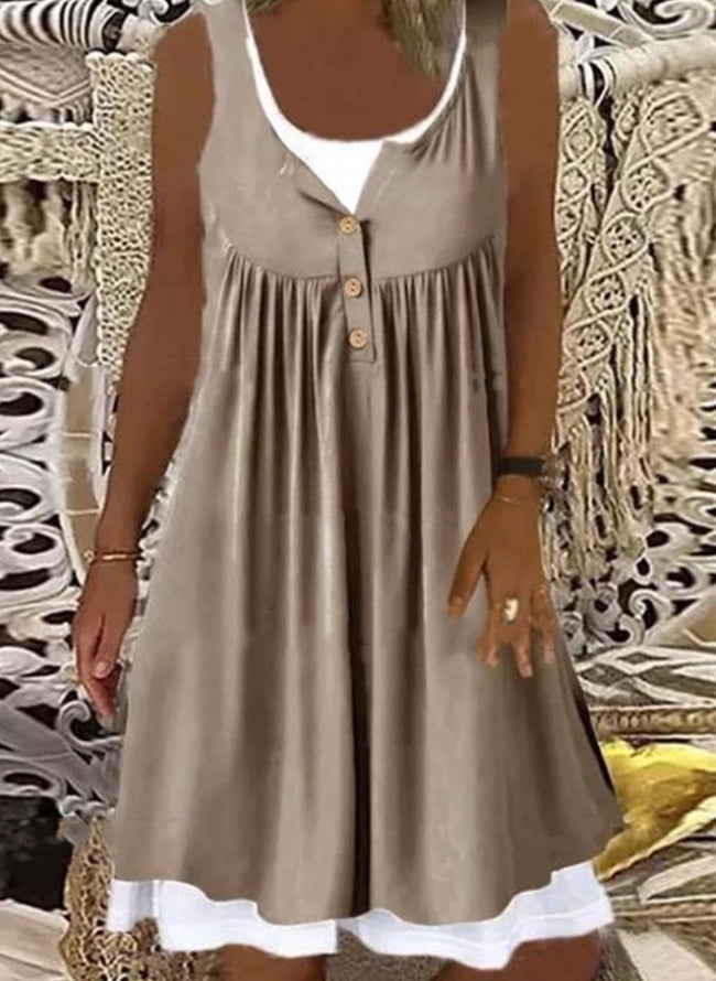 Damen Sommerliches Freizeitkleid mit dekorativen Knopfdetails und ausgestelltem Rock EB