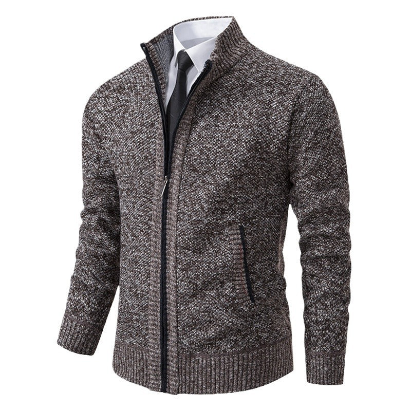Herren elegante Strickjacke mit durchgehendem Reißverschluss und strukturiertem Design EB