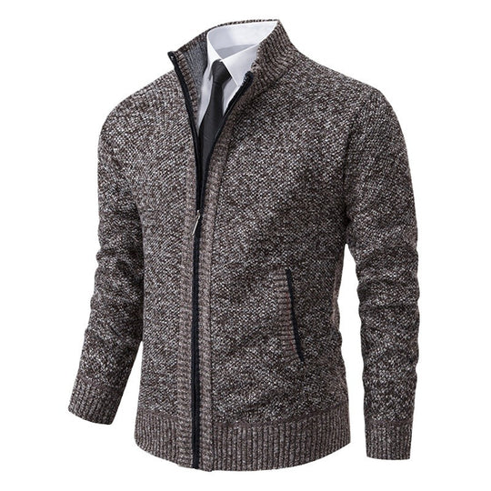 Herren elegante Strickjacke mit durchgehendem Reißverschluss und strukturiertem Design EB