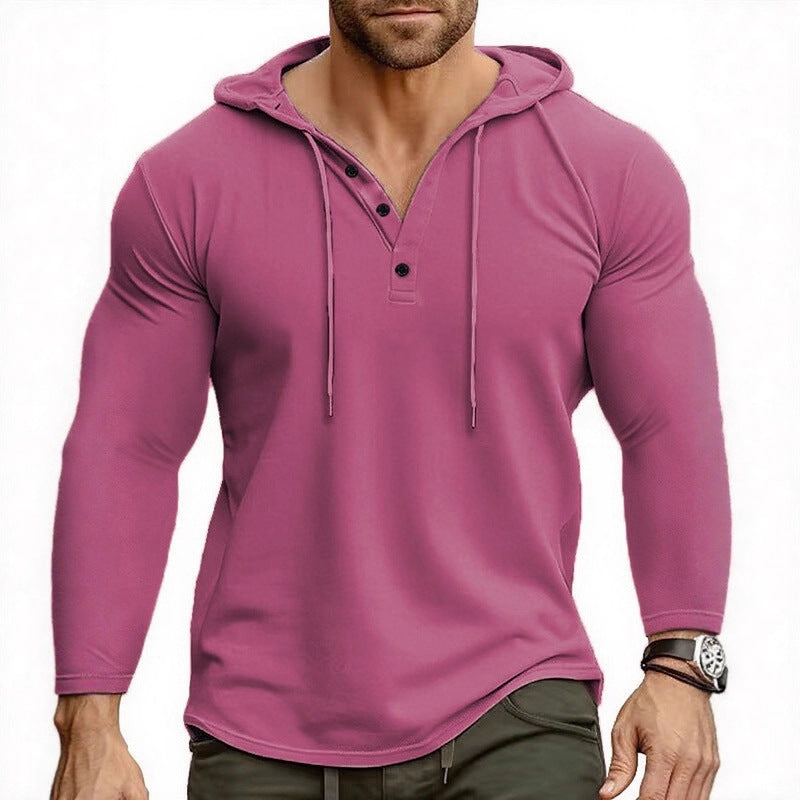 Herren Kapuzenshirt mit modernem Knopfverschluss und atmungsaktivem Stoff EB